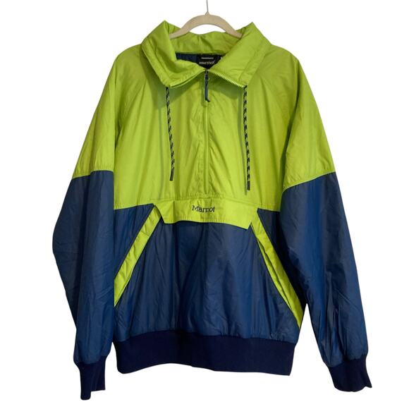 Marmot Lime Green Blue Anorak 3M Thinsulate Lightweight Macaw Coat Size Large - Picture 1 of 16
